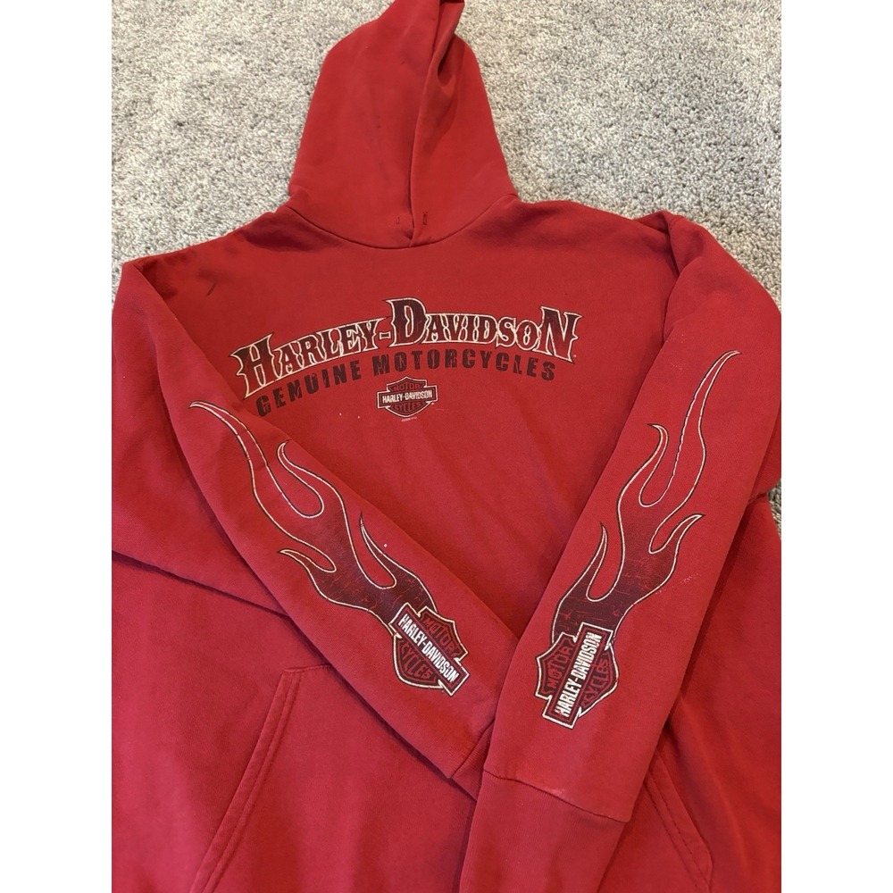 Vintage Harley Davidson RED Flame Sleeve Pullover ORLANDO Hoodie Size Medium